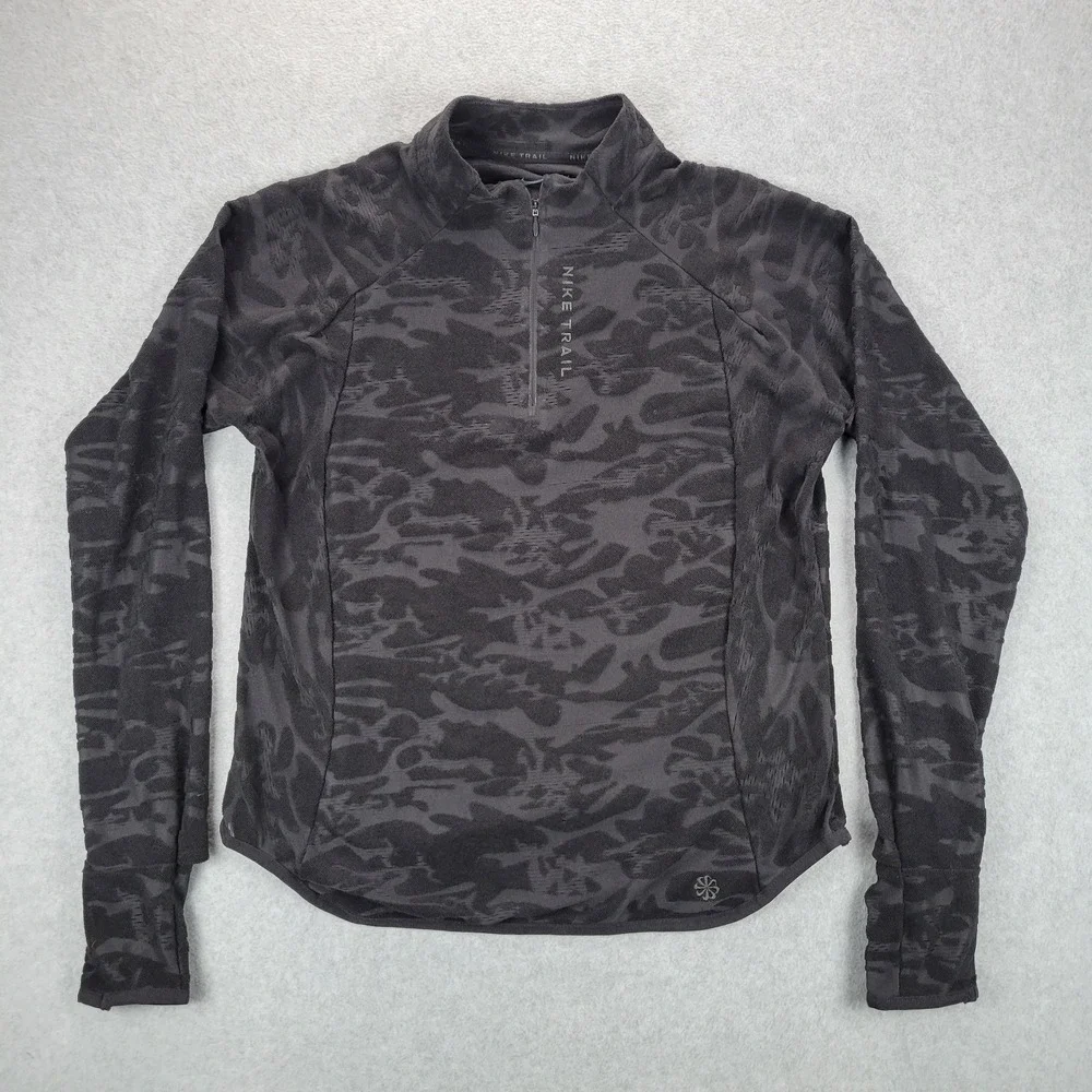 Nike Trail Running Quarter Zip Pullover Womens L Burnout Textured Camo Thumb‎